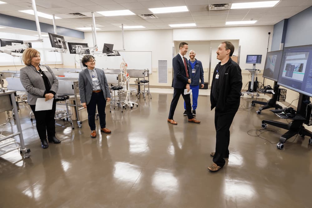 Drs. Lou Ann Woodward, Norma Ojeda, Brian Rutledge, Timothy Dasinger, and Nathan Tullos discuss the Gross Anatomy Virtual Reality System and how it is used support student learning in its recently renovated space.